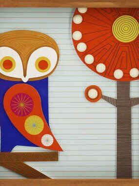 Jonathan Adler Blue & Orange Owl Wall Art NEW Retro & Mid-Century Dimensional